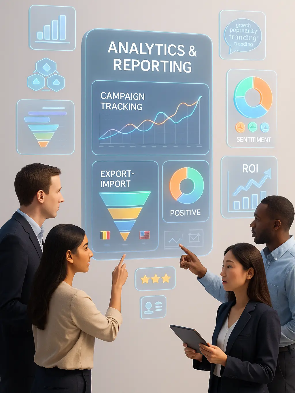Marketing Intelligence at Your Fingertips Funnel diagrams, sentiment trackers, ROI visuals