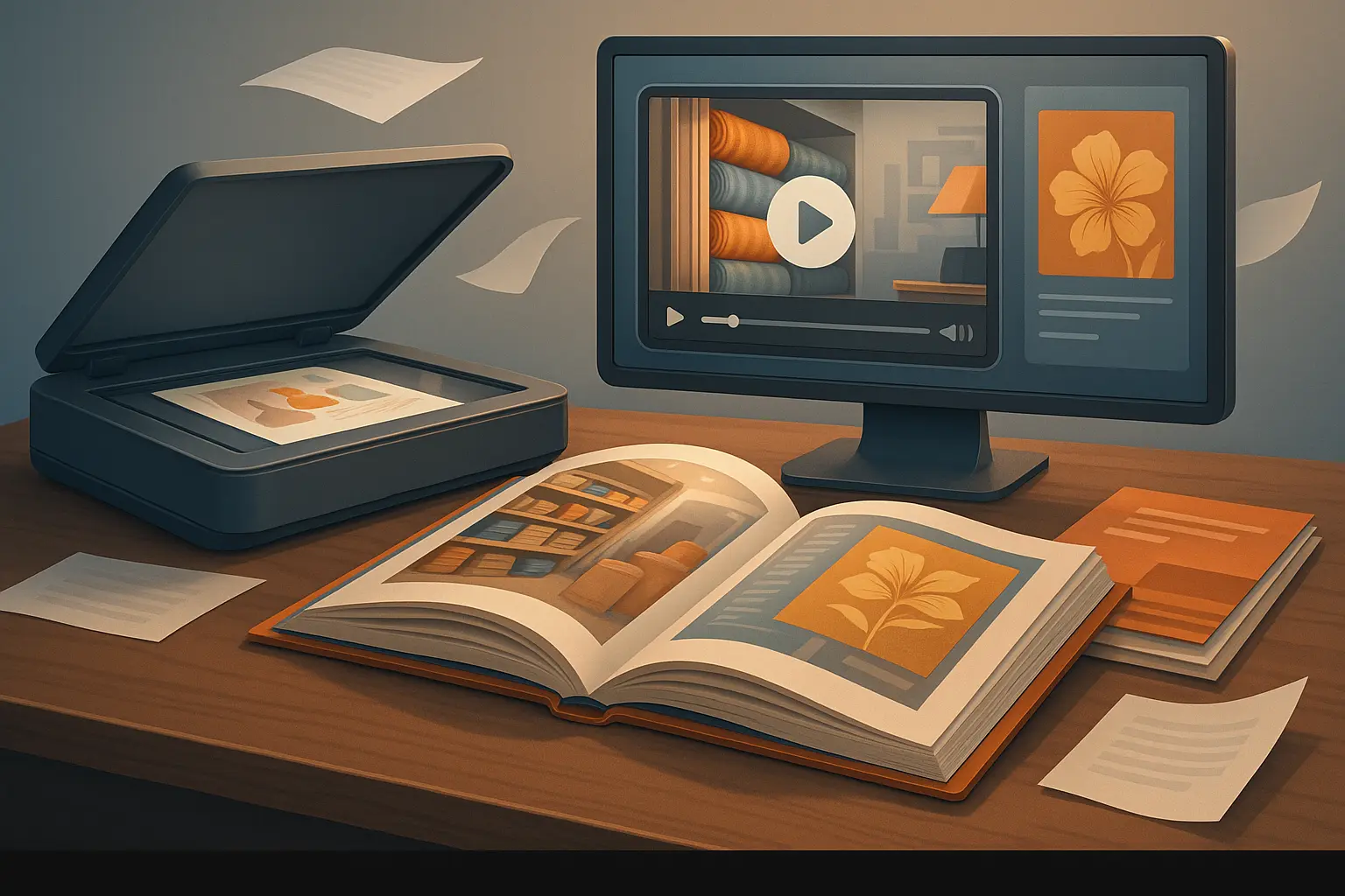 Convert offline material to global digital assets Physical brochures and catalogs being scanned and turned into animations
