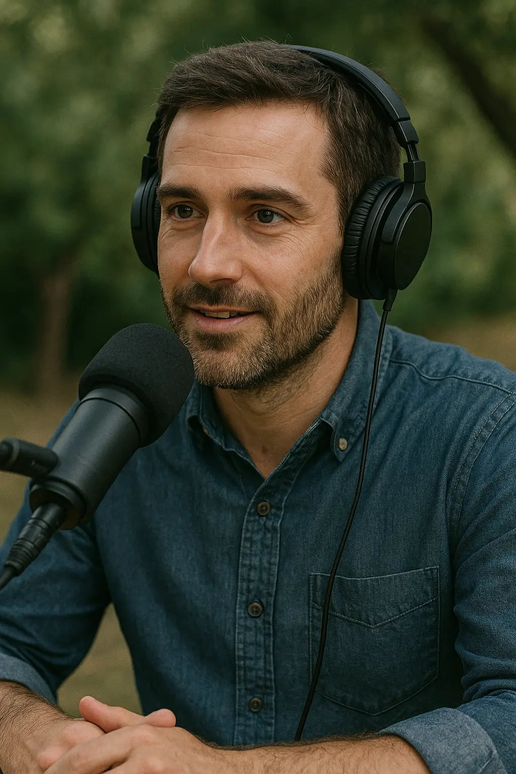 Amplify brand voice through podcast platforms Host discussing global trade topics with brand mentions via audio
