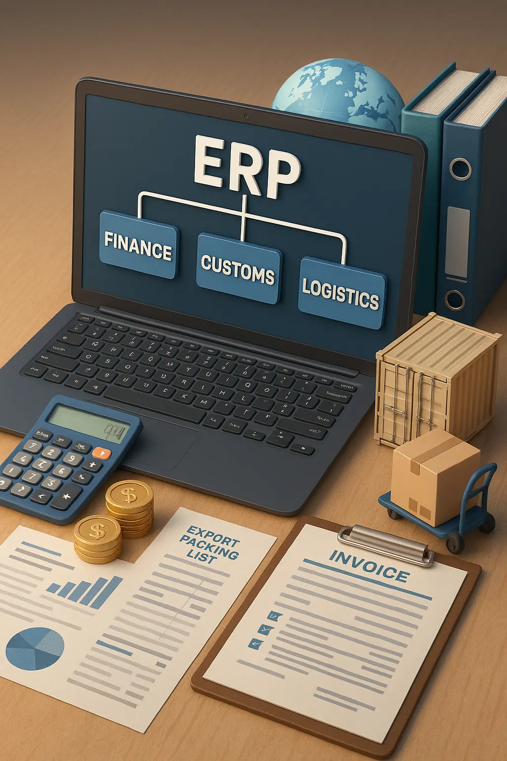 Unified ERP systems for export-import documentation and finance ERP interface for inventory, logistics, and compliance