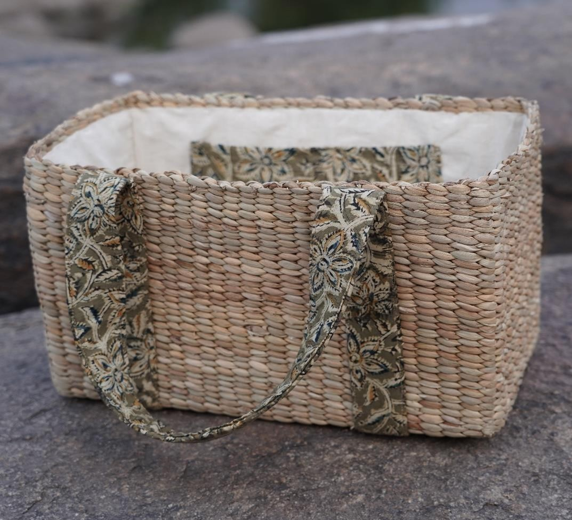 Handcrafted water hyacinth basket bag – eco-friendly fashion accessory made in India by rural artisans