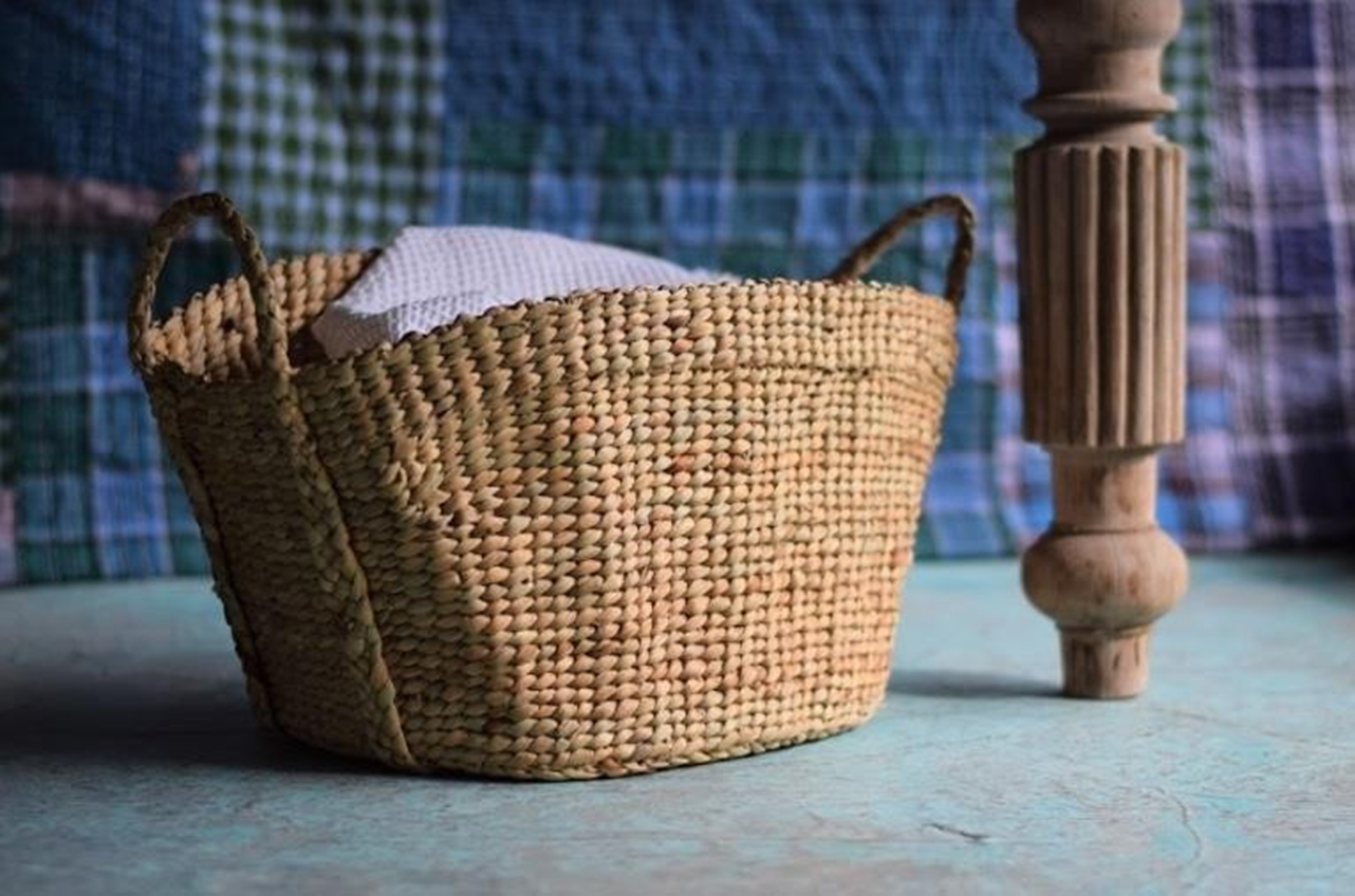 Multipurpose handwoven water hyacinth storage and laundry basket – eco-friendly artisan product from India
