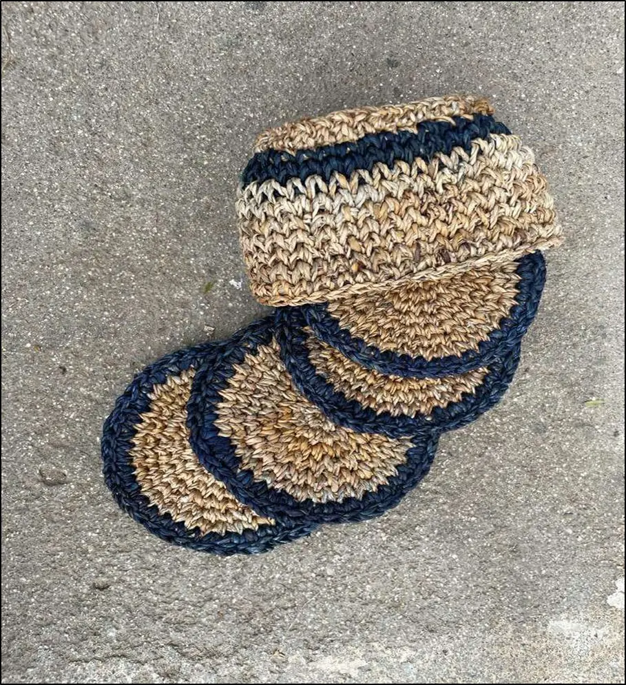 Banana Fibre Coaster Set – Round handcrafted coaster set from India