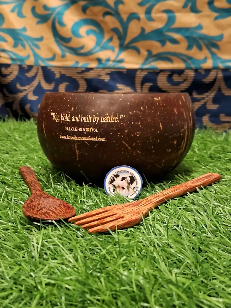 Coconut shell 900ml bowl with cutlery