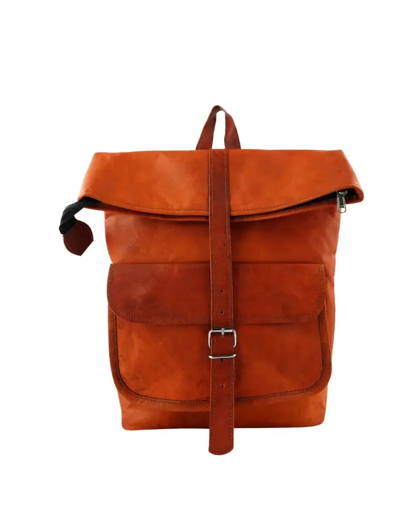 20” Handmade Leather Rolltop Backpack | Premium Vegetable-Tanned Goat Leather | 38L Capacity | Buckle Pocket, Adjustable Straps & Multi-Compartment Design | Anti-Fade & Durable