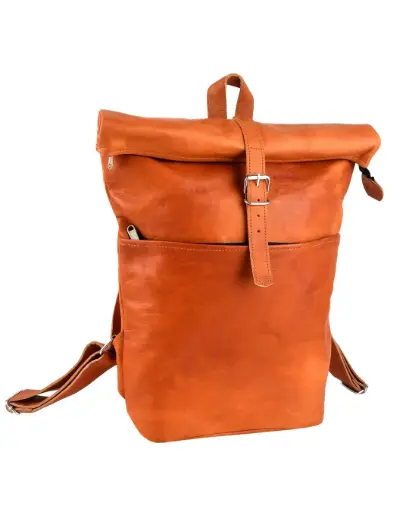 [BACKPACKROLL-01] Handmade Vegetable-Tanned Leather Rolltop Backpack | 20” Vintage Travel & Office Bag | 38L Capacity | Buckle Pocket, Adjustable Straps & Multiple Compartments | Anti-Fade, Durable, Artisanal Craft